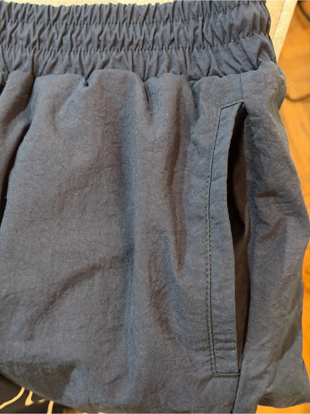 Rhude Navy Logo Athletic Shorts with Yellow Drawcord